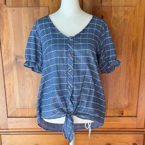 Mindy Mae’s Market Blue Checkered Women's Top.  Size Medium.